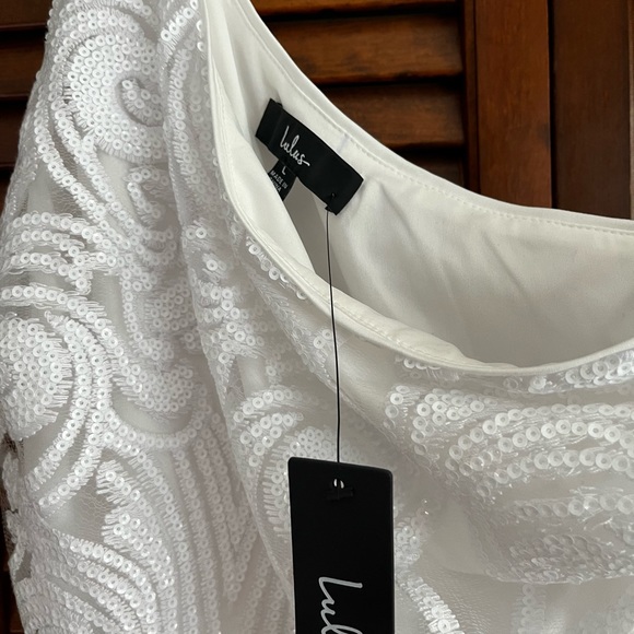 NWT White sequin one shoulder Lulus romper - Picture 5 of 5